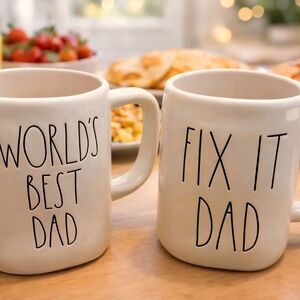 Rae Dunn World's Best Dad and Fix It Dad Mugs - Cream